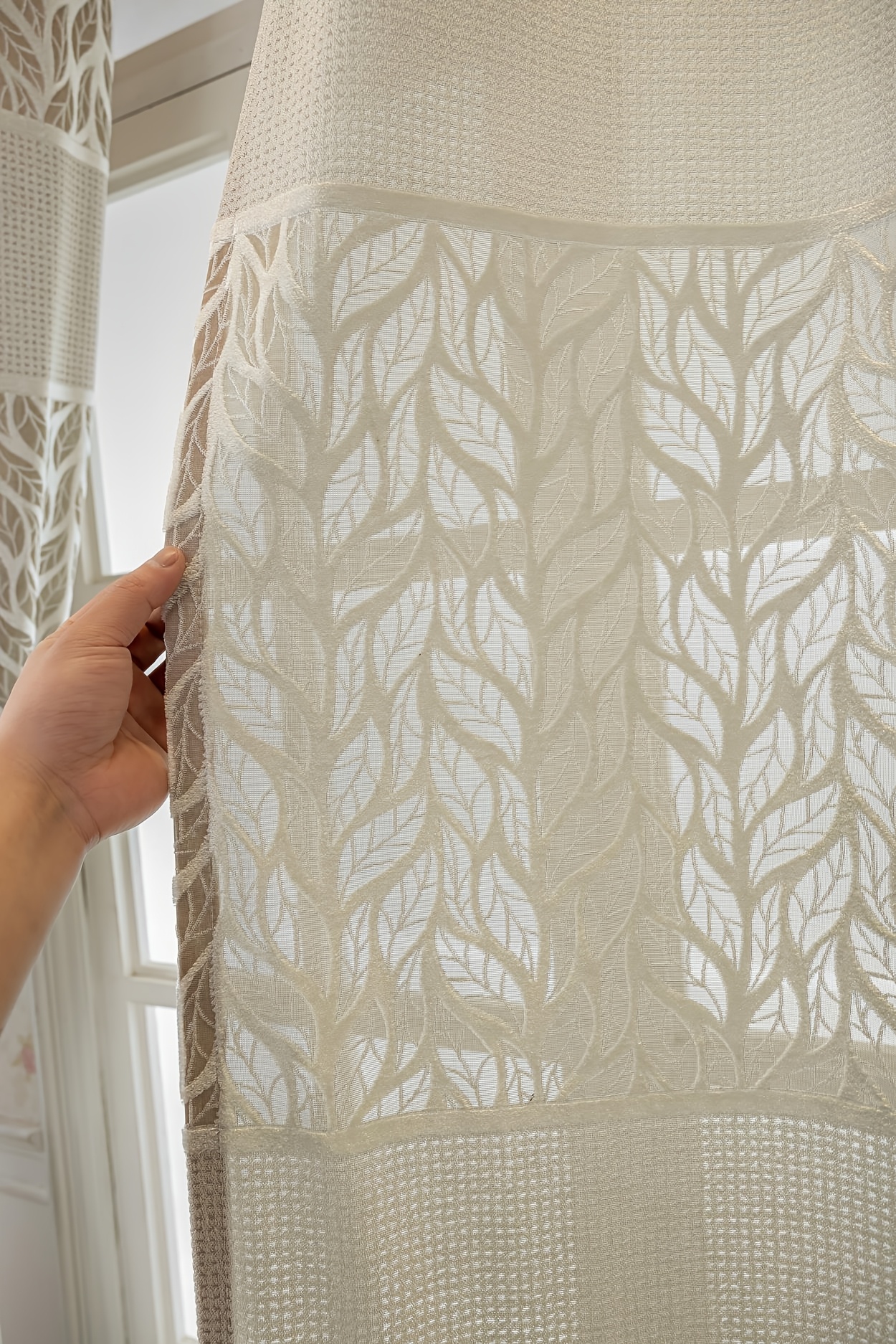 2pcs Bohemian Modern Thermal Insulating Blackout Curtains Suitable for, Horizontal Leaf Window Drapes with Champagne Color, Light Blocking Panels for, Panels for