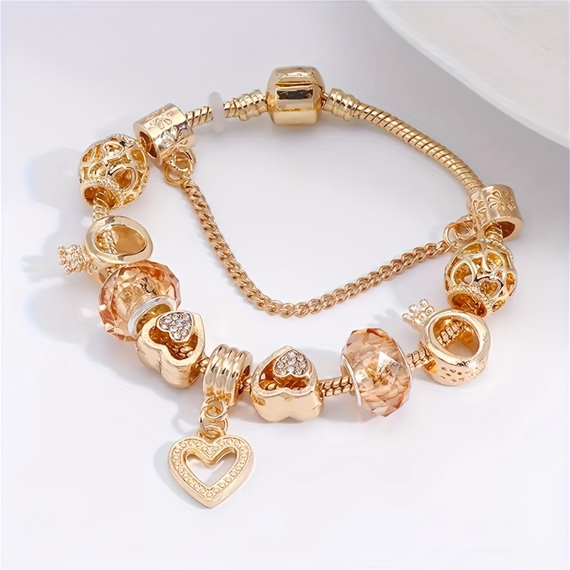 bracelet heart pendants beaded snake chain   versatile jewelry gift for women details 1