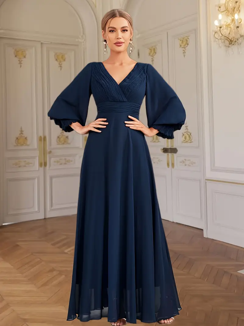 elegant navy blue chiffon bridesmaid dress v neck pleated - Temu Mexico elegant navy blue chiffon bridesmaid dress v neck pleated - Temu Mexico