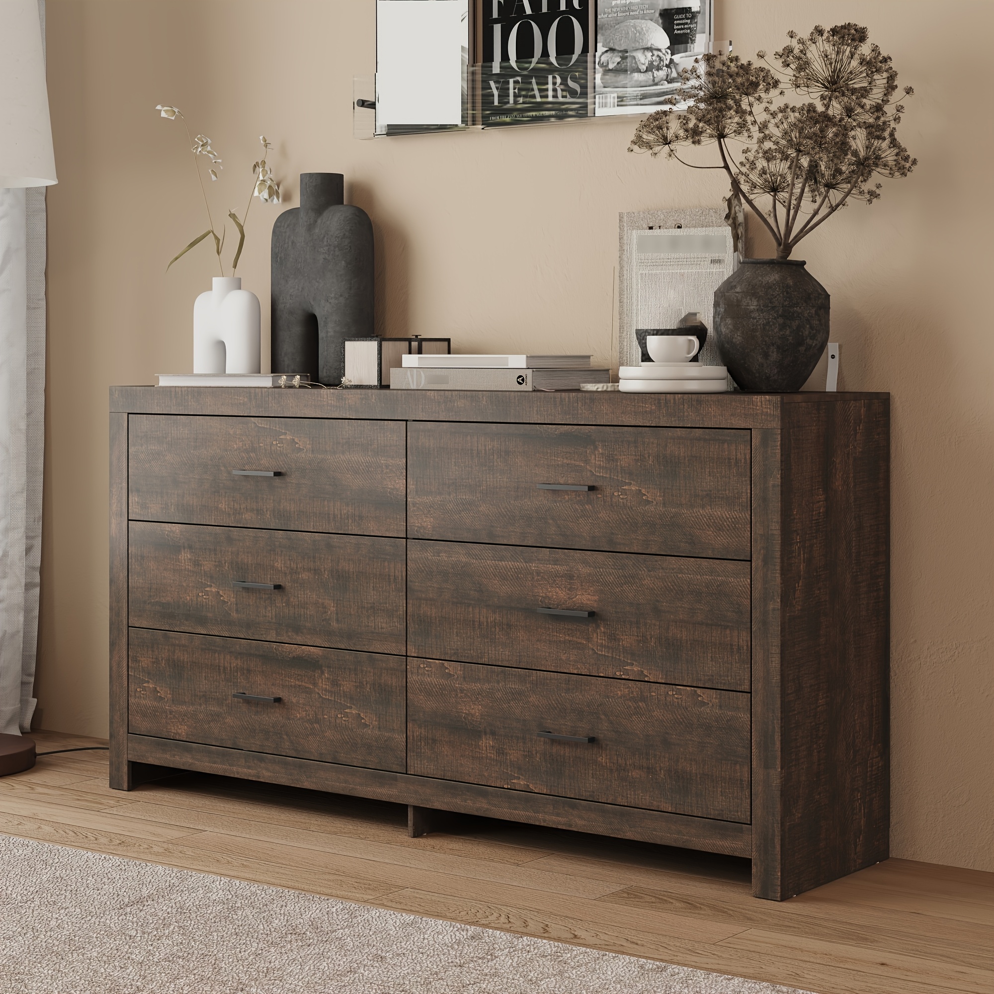 Contemporary 6-Drawer Modern Dresser | Roomy Storage Chest
