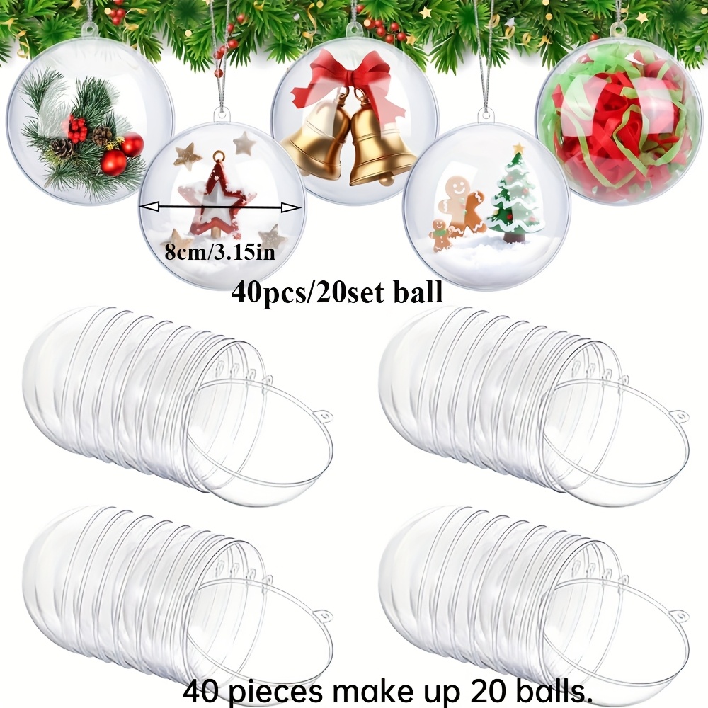 TEMU 40 pz/20 set di palline riempibili in plastica da 3,15 pollici, palline riutilizzabili fai da te per incartare piccoli regali e bomboniere,