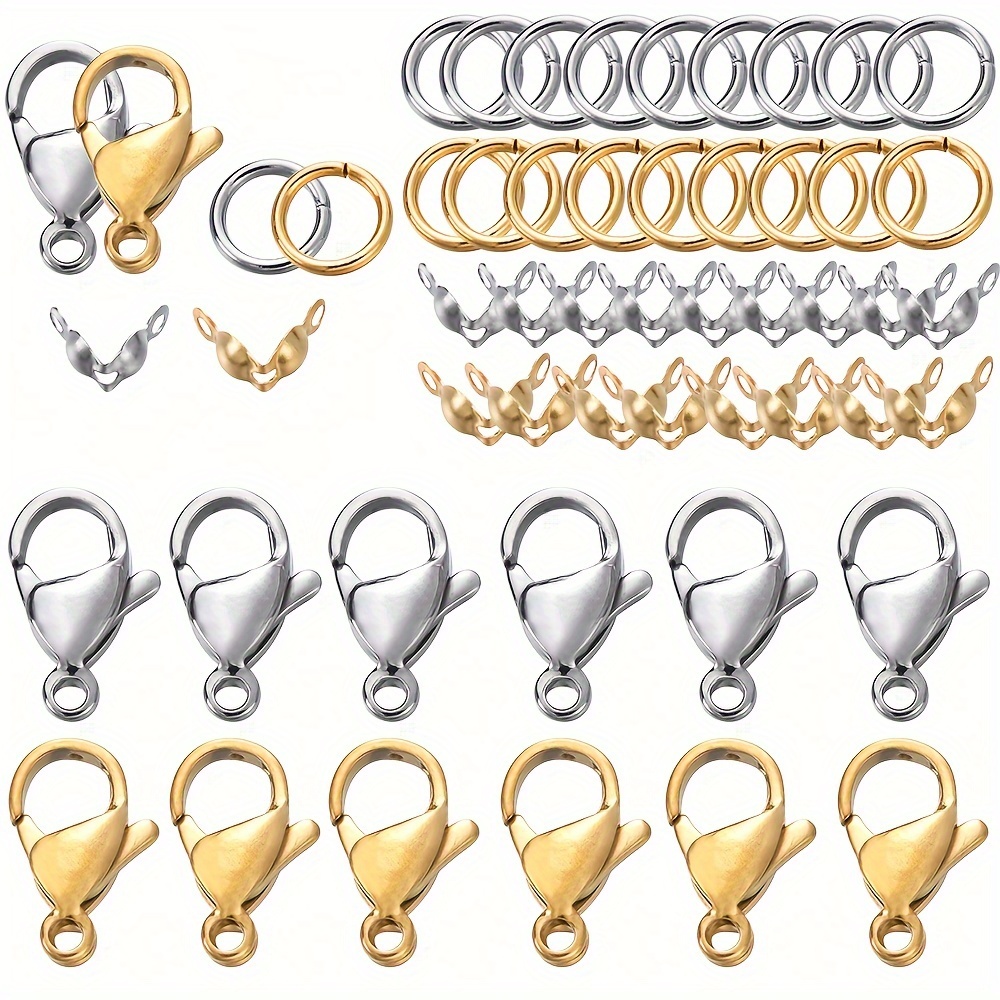 

80pcs/set Mixed Silver & Stainless Steel Lobster Clasps With Jump Rings, Diy Jewelry Making Kit For Bracelet Necklace Chains, Crimp Bead Clasp Connectors
