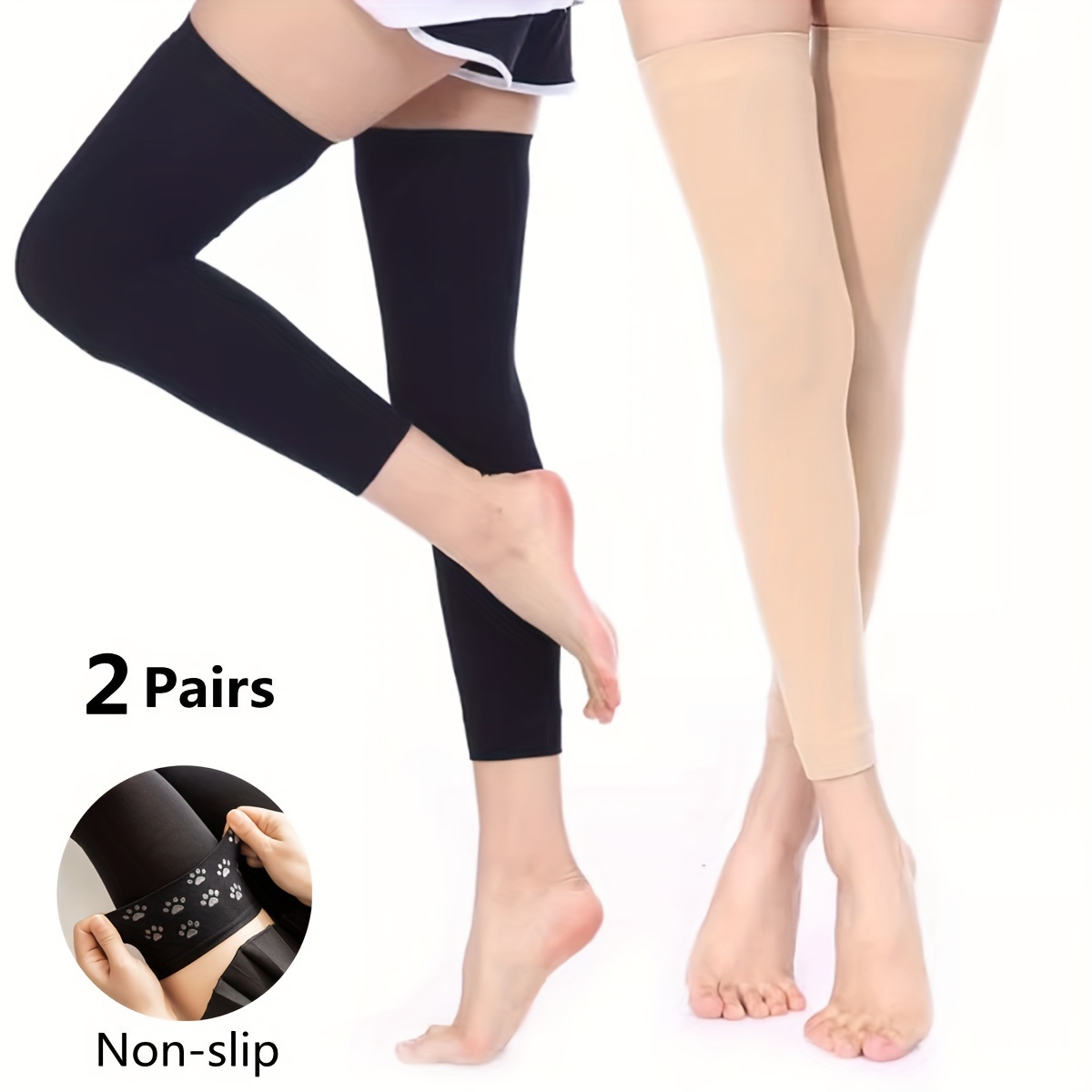 

2 Pairs Non-slip Unisex Compression Socks, Women's Thin Over The Knee Socks, Leg Warmers For Spring Summer Protection