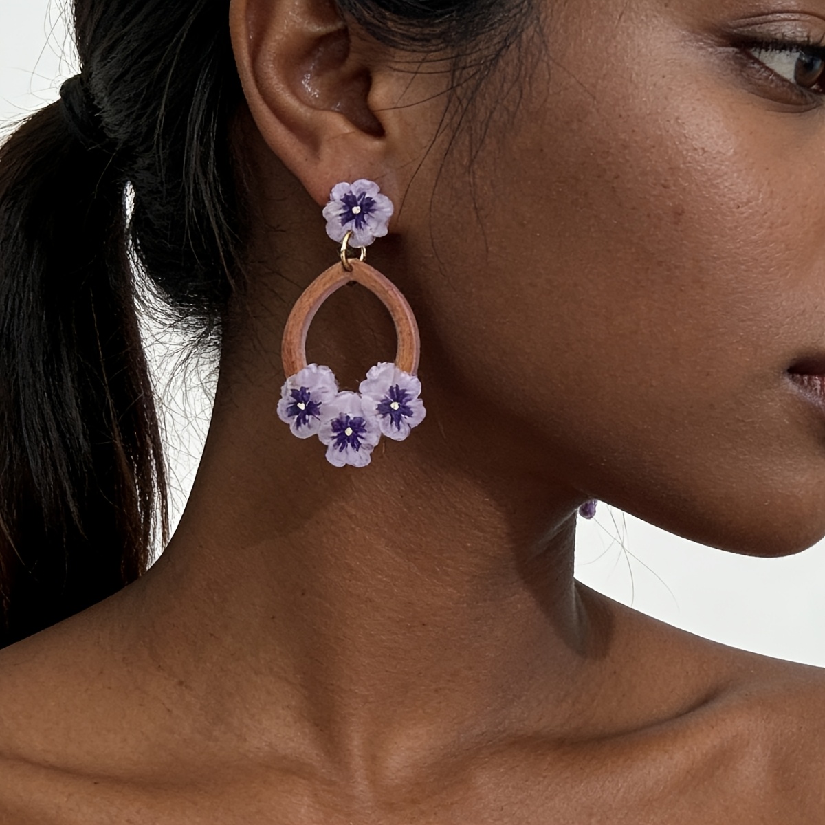 Women's Glossy Teardrop Purple Water Ripple Earrings