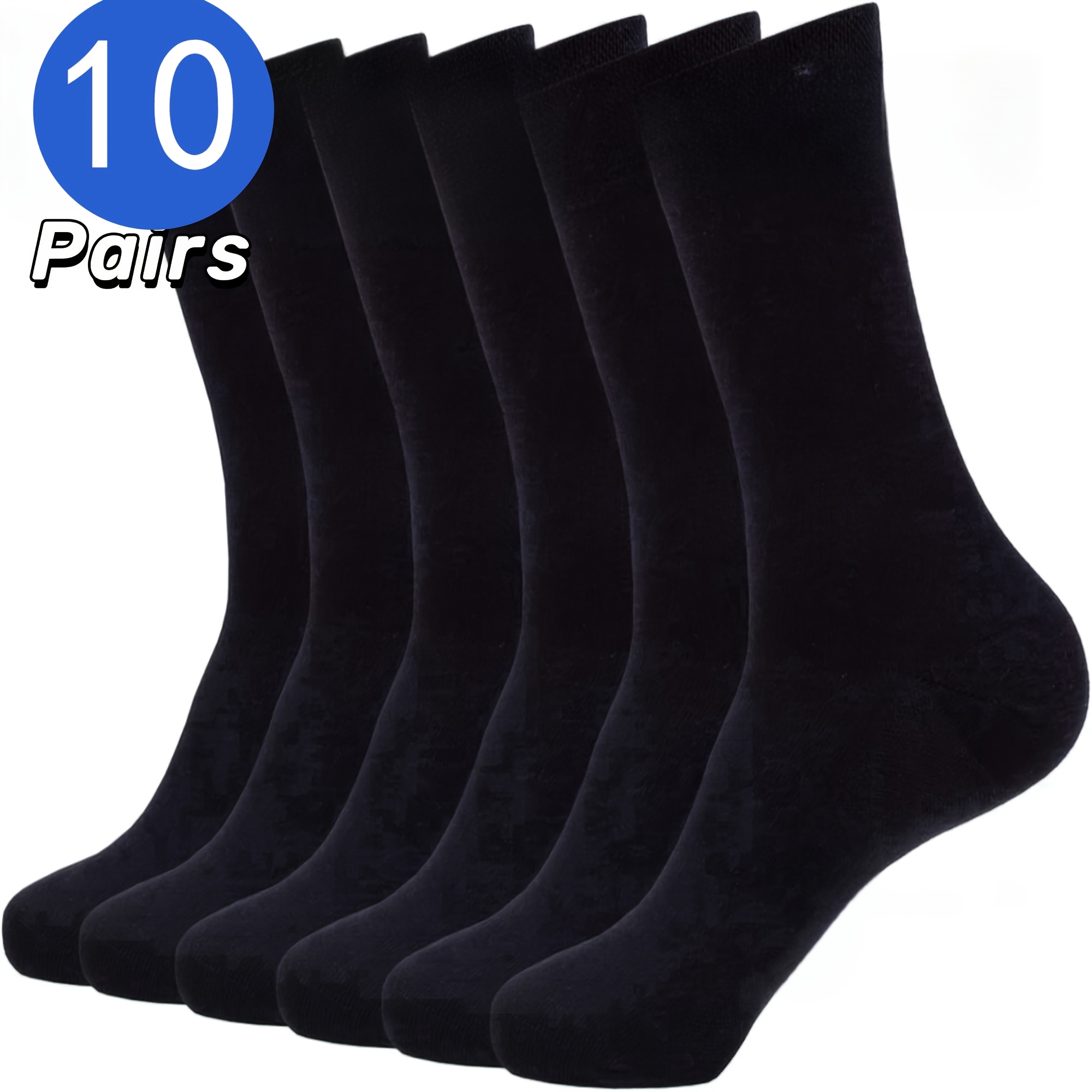 

10 Pairs Of Men's Round Neck Classic Business Mid Tube Socks, Made Of Soft, Breathable And Comfortable Fabric, Suitable For Office Work And Meeting , With Suits And Casual Sports Wear.