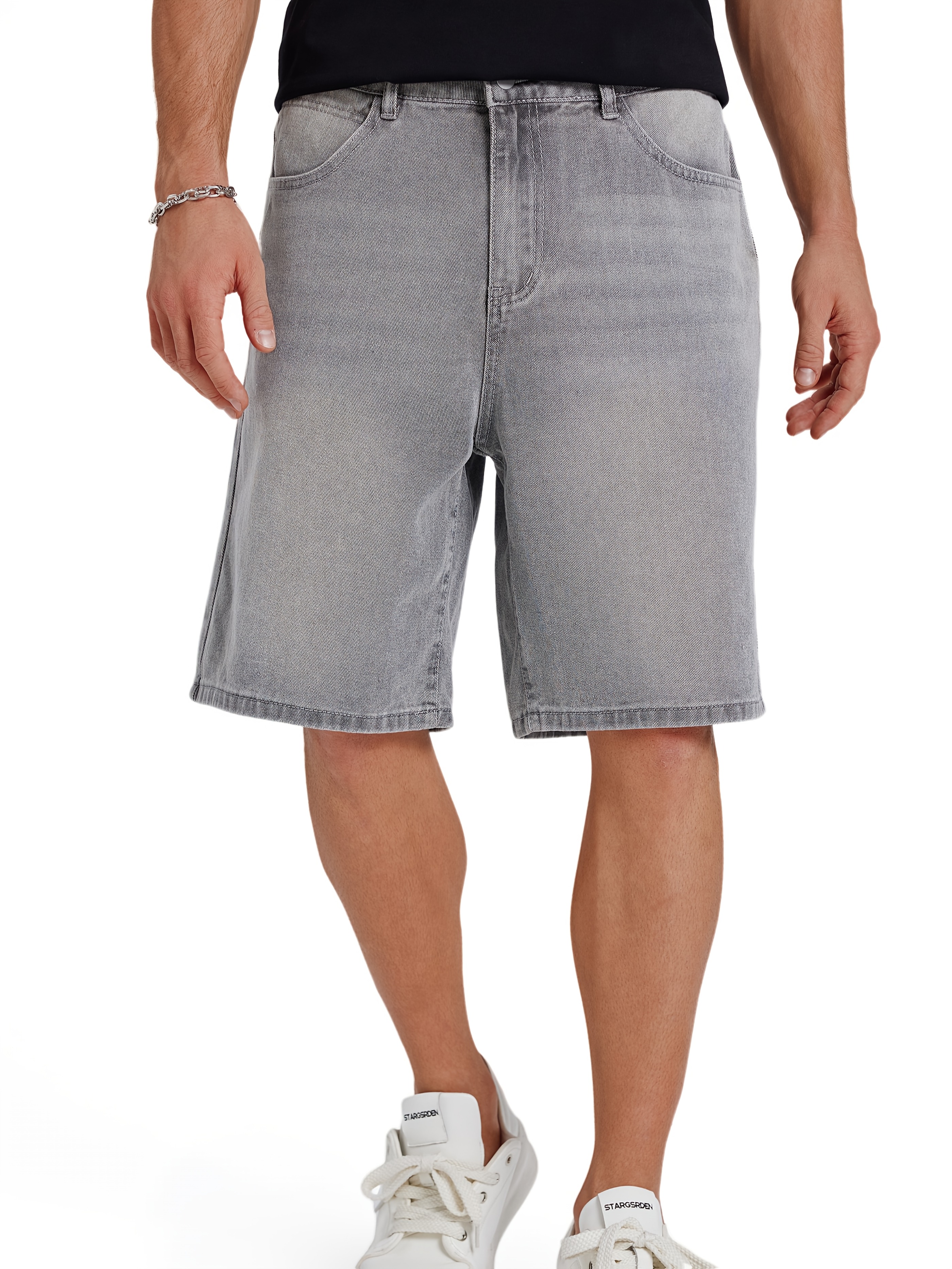 Grey Jean Shorts Outfit Men Outfit Guy In Denim Shorts Armani