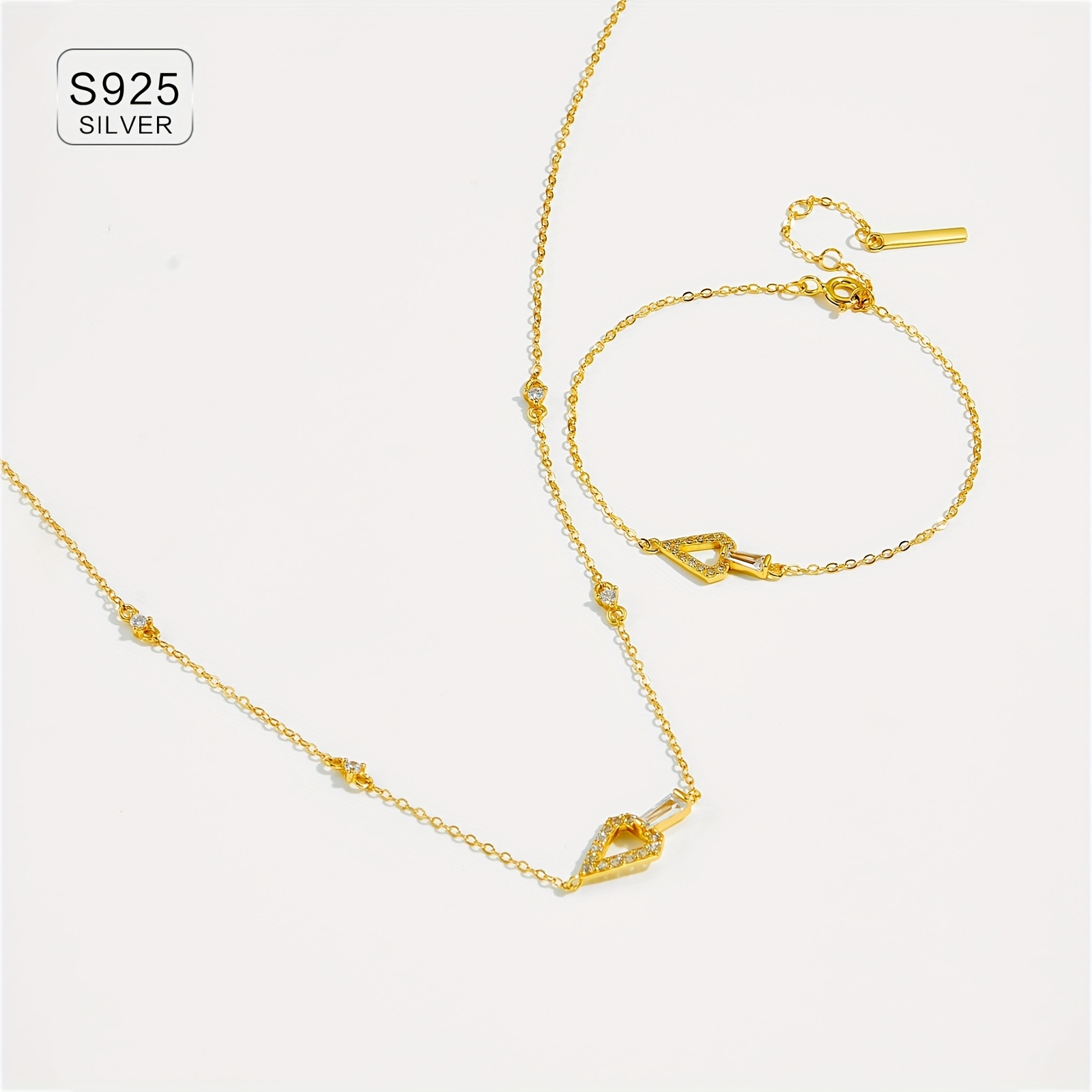 925 Silver Necklace Golden Plated Triangle Pendant