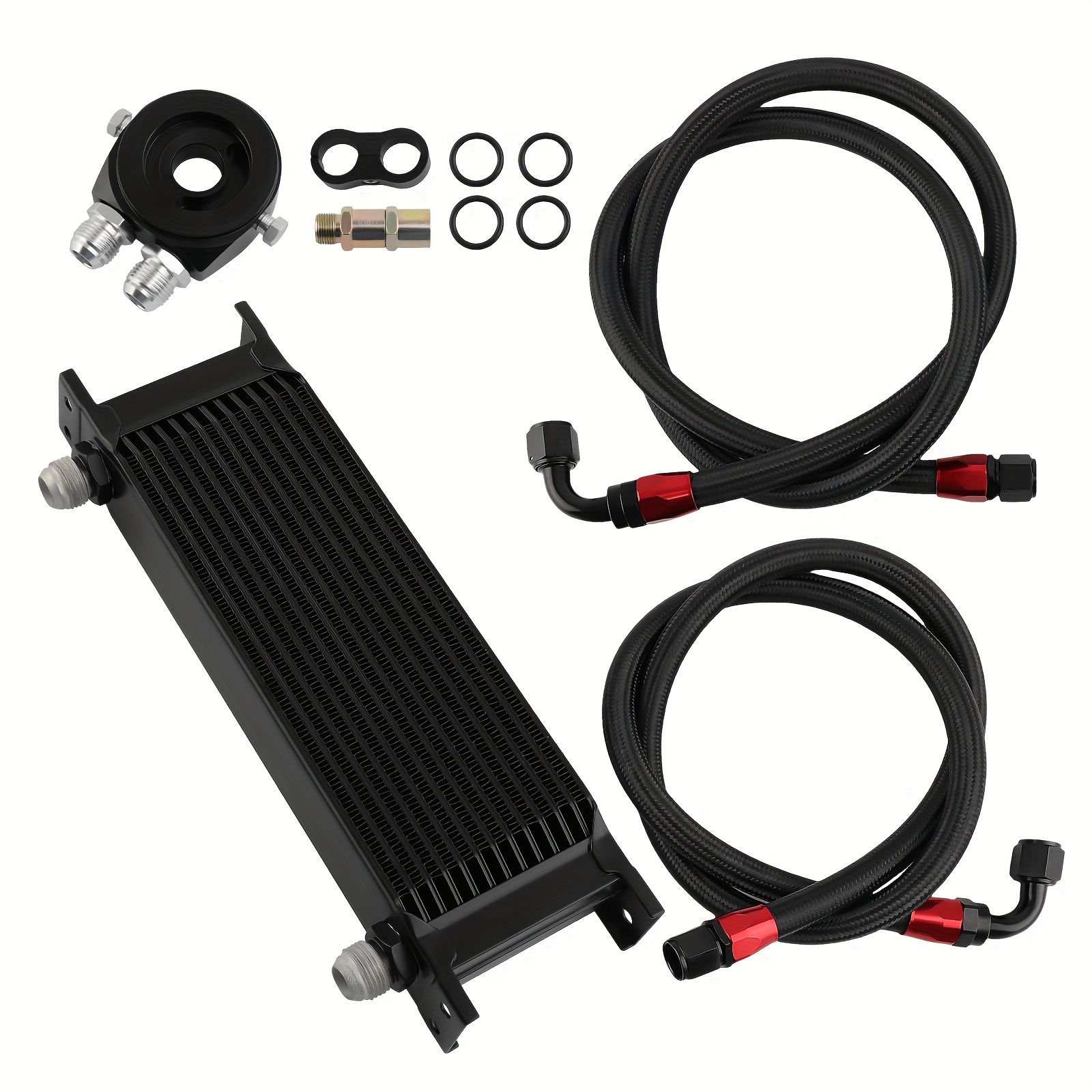 Universal 13-row Oil Cooler And Oil Lines And M20 Filter Adapter Kit Silver New