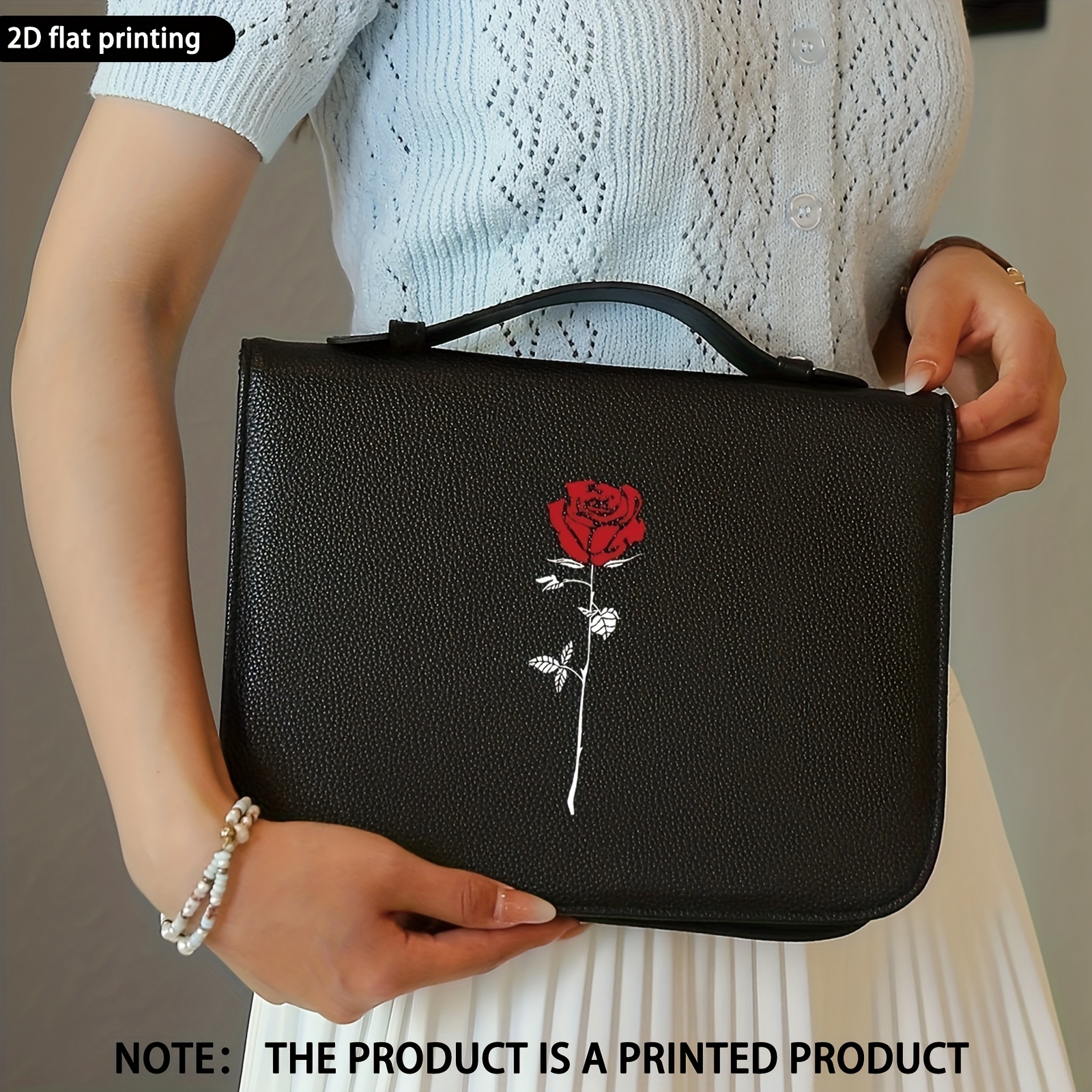 1pc elegant rose embroidered pu leather book cover multi functional protector case with handle for women