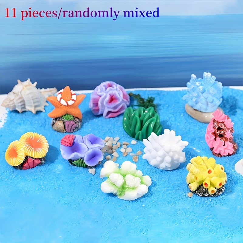 Image of 11pcs/ Mixed Simulation Crafts, Coral Aquarium Decoration Ornaments, Fish Tank Mini Ornaments, Gift Decorations, Starfish, Melon Fish Diy Ornaments.