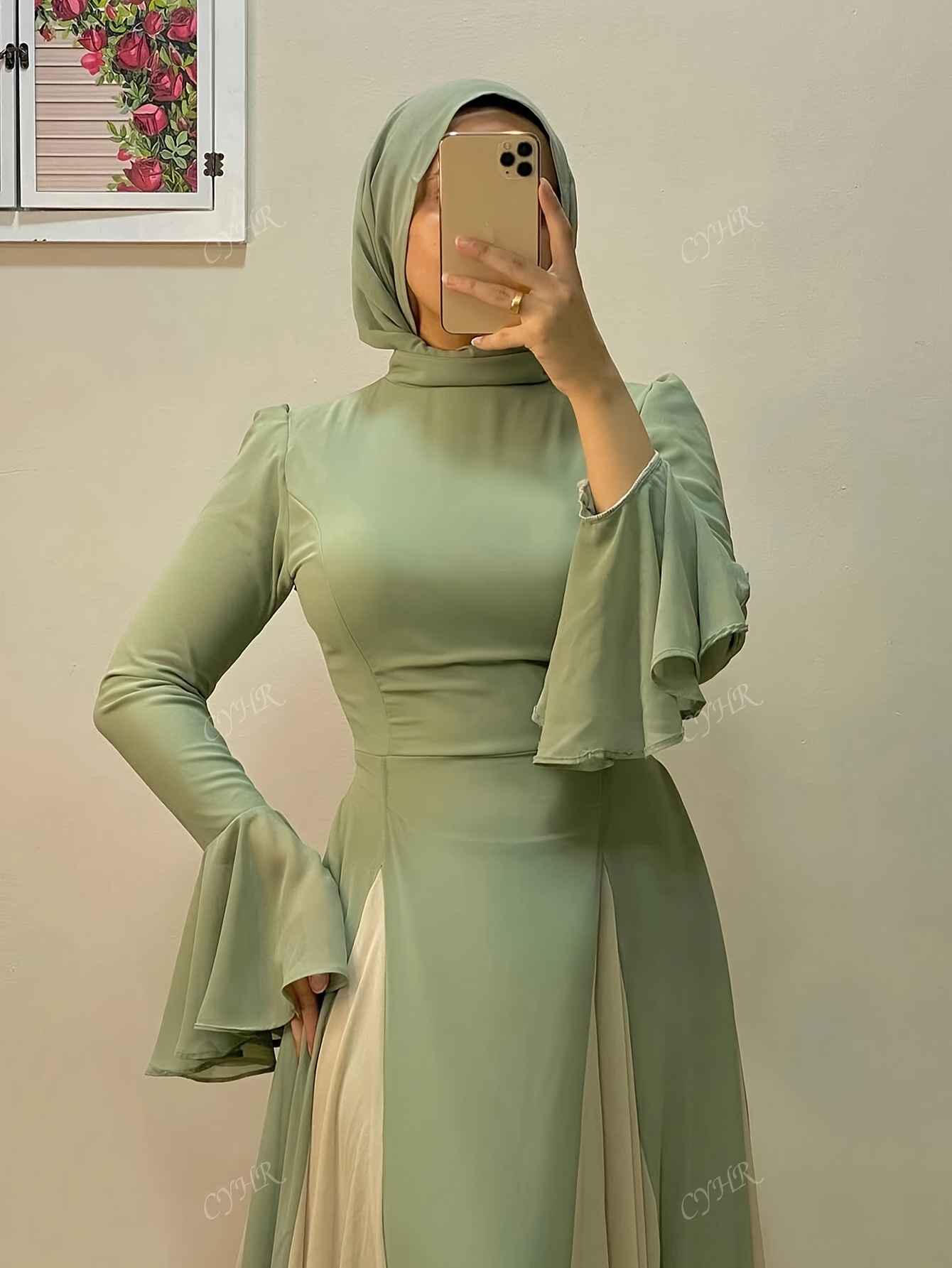 green emerald velvet dress Green hijab Dress  Solistta