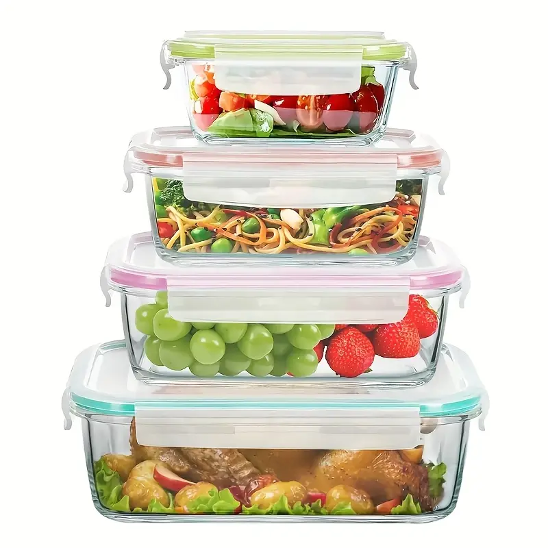 16pcs large capacity glass container set insulated lunch box lunch box leak proof bento box with locking lid food dish transport bus tubs microwave oven refrigerator safe home kitchen restaurant storage Product details 0