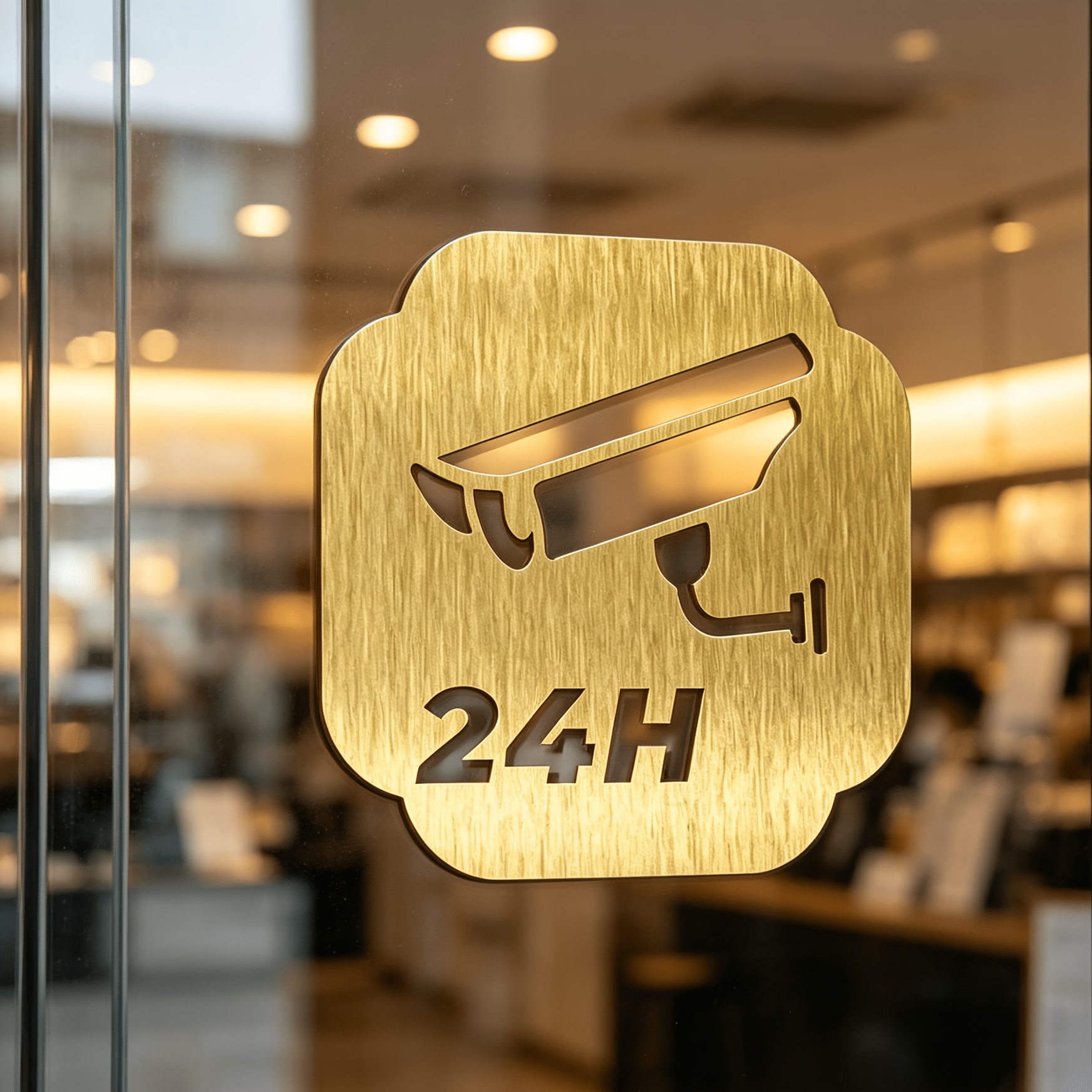 TEMU 1pc 24 Hour Cctv Sign With Adhesive Strip, Laser Engraved Hollow Shape, 4.72 X 4.72 Inches, Brushed Stainless Steel, Durable Anti-slip Metal