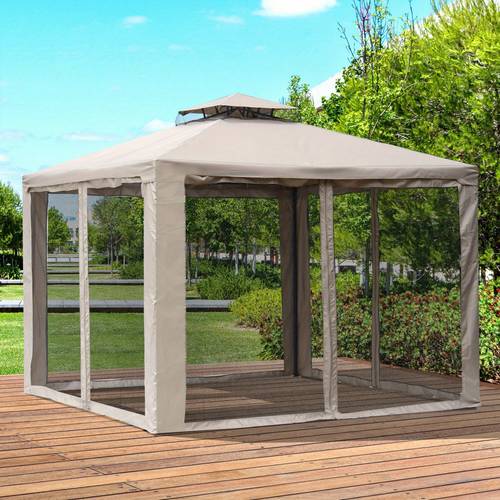 patio gazebo outdoor 2 tire roof canopy shelter brown