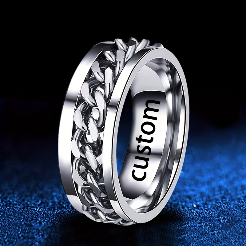 custom engraved letter and number birthday name ring rotating relax ring for men and women fashion jewelry suitable for   men and women Product details 0
