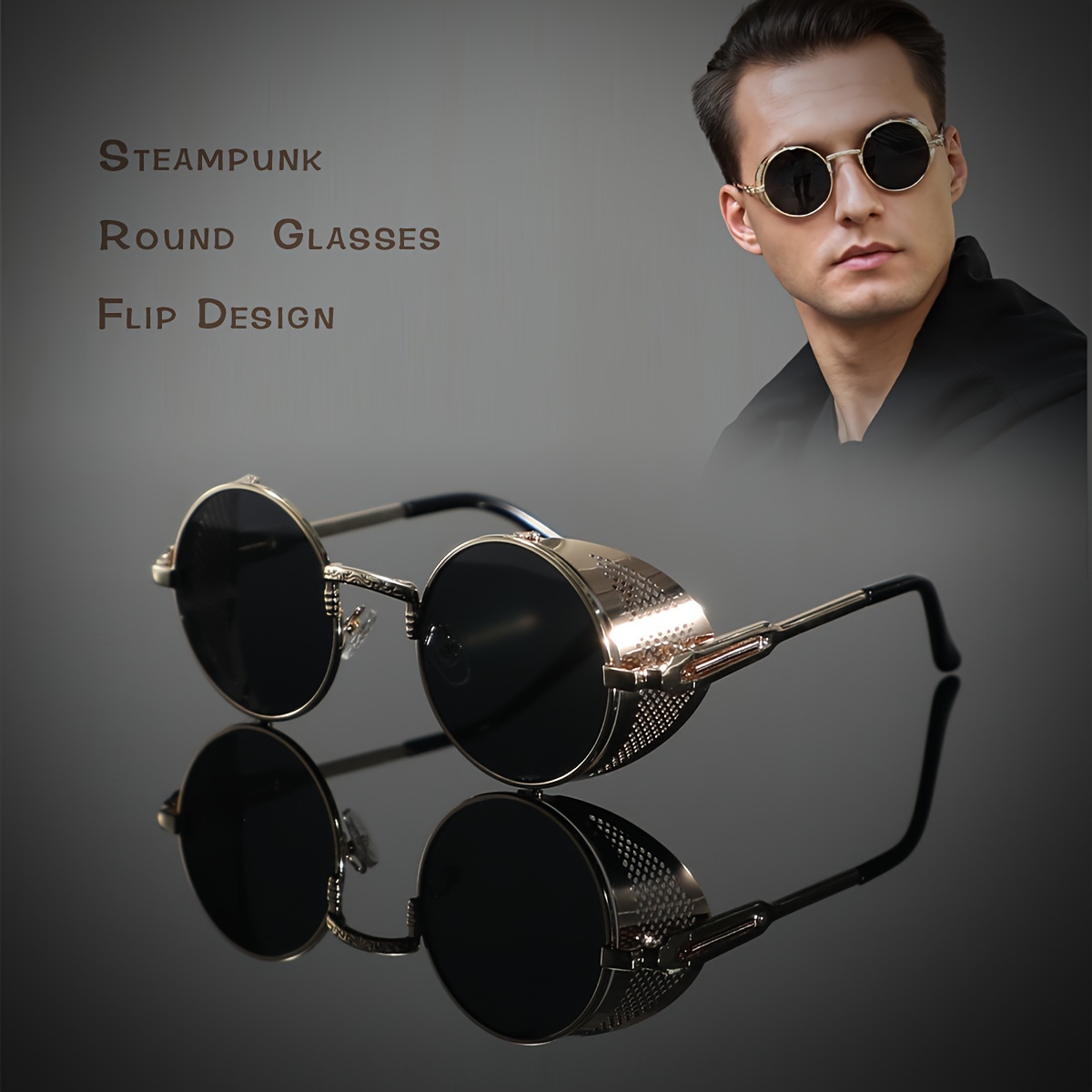 

Vintage Steampunk Round Flip Design Glasses For Men, Full Rim Copper Alloy Frame With Anti-reflection Pc Lenses, Suitable For Climbing, Fishing & Daily Leisure - Retro Personality Fashion Eyewear