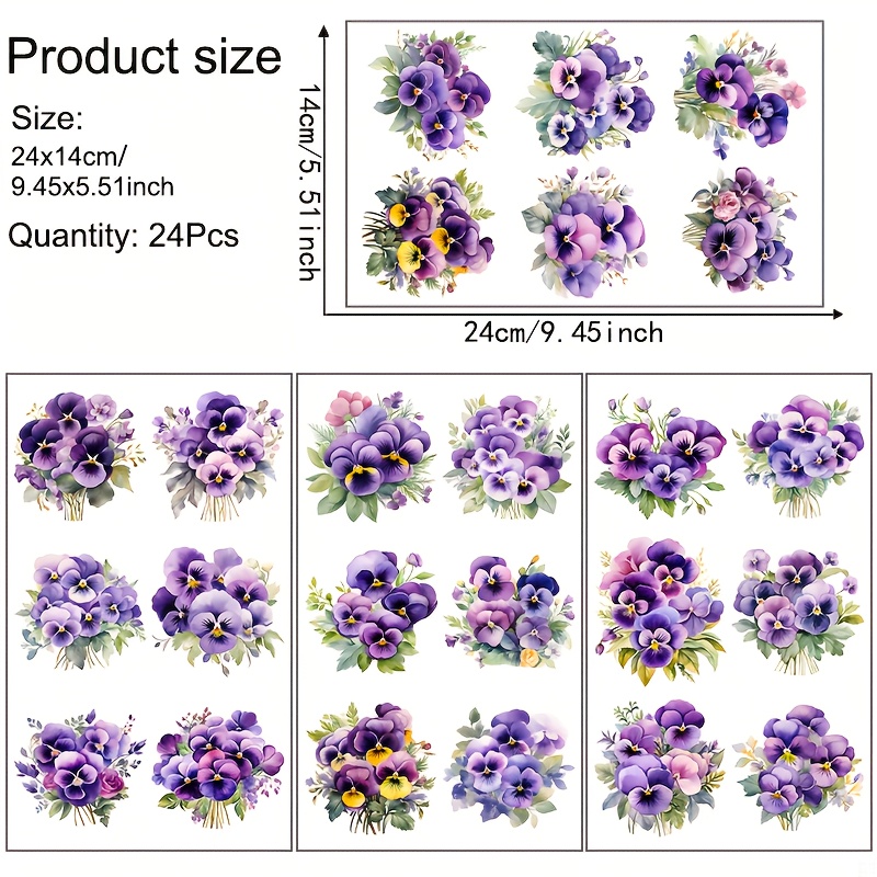 TEMU 24pcs Purple Dtf Transfer - Reusable Heat Press, Suitable For Cups, Bottles, Diy Crafts - Durable Plastic, Easy To Apply - Gifts - Vibrant