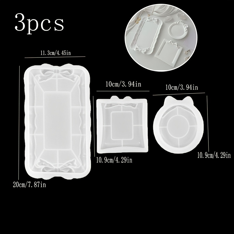 E-shop 3-teiliges Harz Schleifenform Silikonform Set, inklusive rechteckiger, runder und quadratischer Tablettformen für Gipsgefäße, Harzgussformen für