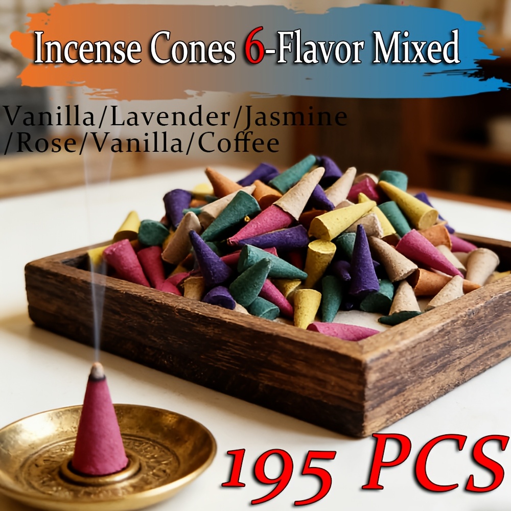 TEMU 195pcs High-quality Natural Tower Incense, 2.7cm High Incense Cone, Vanilla, Coffee, Jasmine, Mint, Lavender, Rose Scents, Long-lasting Burn,