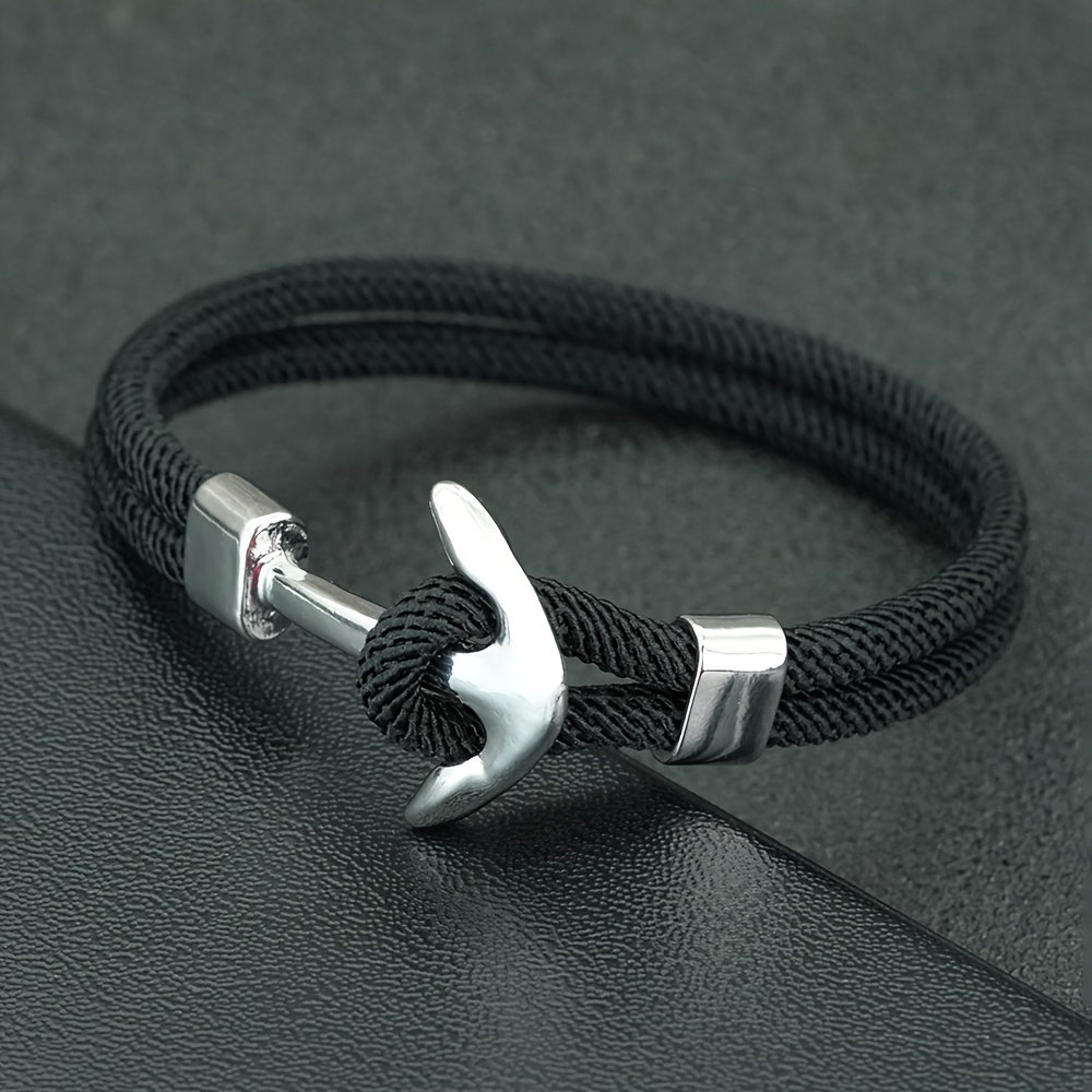 Image of 1pc Anchor Bangle Bangle Bracelet For Men, 4mm Milanese Rope, Marine Nautical Bangle Bangle Bracelet, Outdoor Sports Wrap Fabric Bangle Bangle Bracelet Accessories For Men