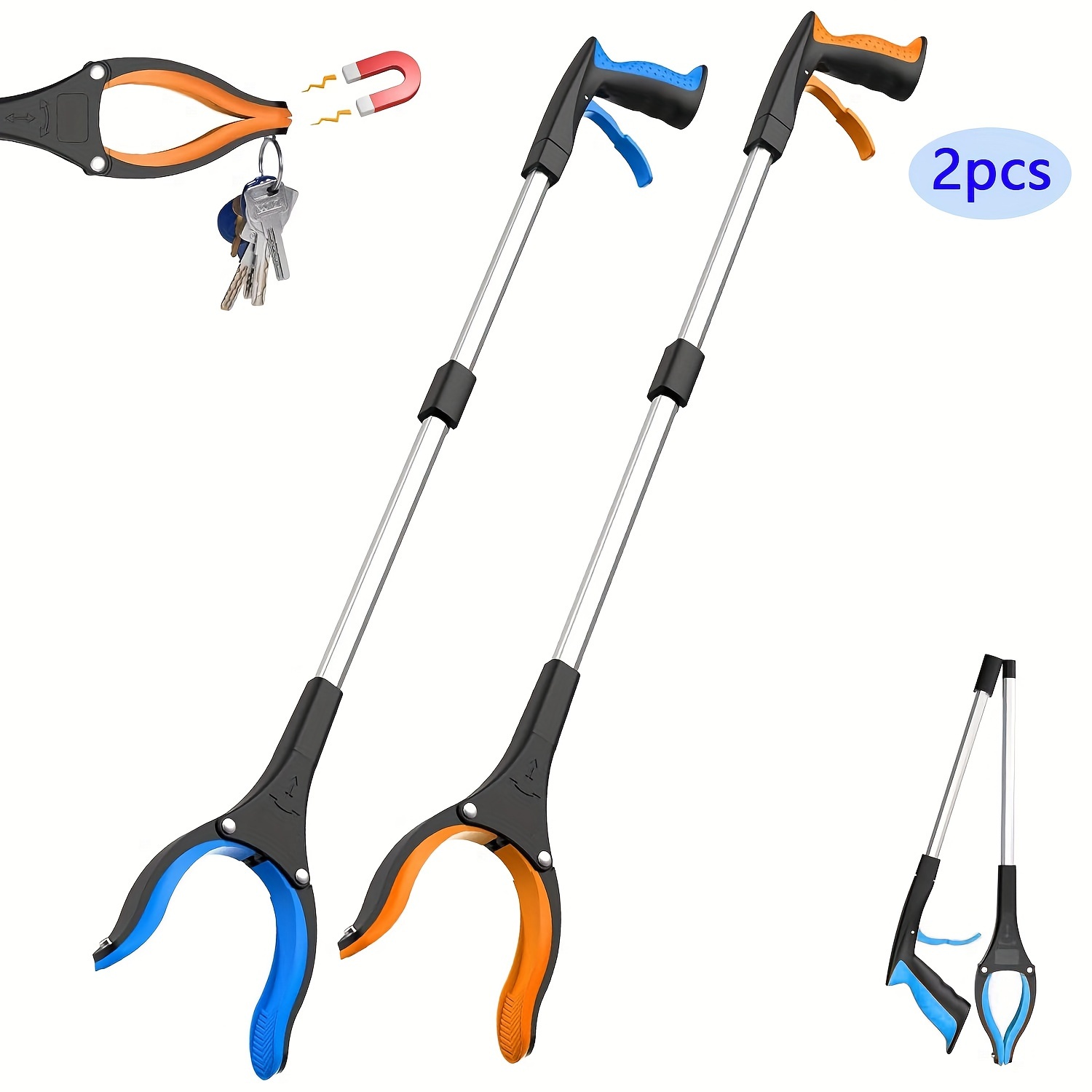 

2-pack 33" Tools With Magnetic Tip, Aluminum Lightweight Trash Claw Pickers, High Load Capacity Mobility Aid For Elderly, Extended Arm Litter Picker Tools