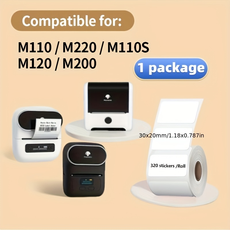 320pcs/roll Self-adhesive Labels, Compatible, Suitable For M110 M120 M220 M221, Black Background White Text, 1.18 X 0.79 Inches (30 X 20 Mm)