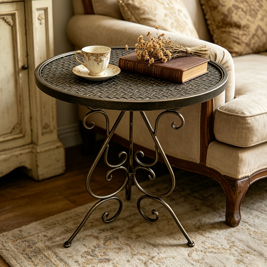 Handgefertigter Beistelltisch aus Metall und Schmiedeeisen, Ecktisch, Blumenständer, Wohnzimmer Sofa Tisch, Schlafzimmer, Balkon, Außenhof, Hotel, Café