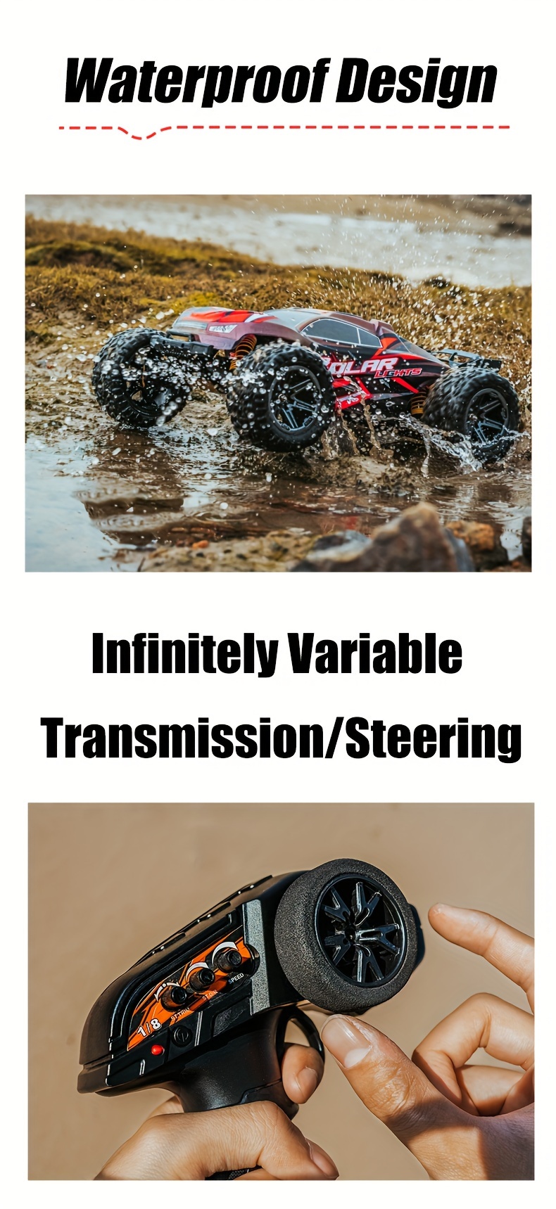 all terrain high speed off road rc car 70km h 150m remote control distance 2 4ghz remote control outdoor sports racing drifting 7 lighting modes carbon brush motor birthday gifts details 6