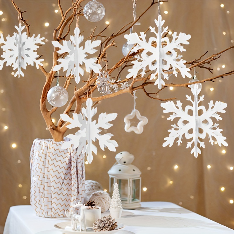 

6pcs 3d Snowflake Hanging Decorations Christmas White Paper Pendants For Winter Birthday And Seasonal Party Decor – Elegant Ornamental Drops With No-electricity Needed Hanging Method