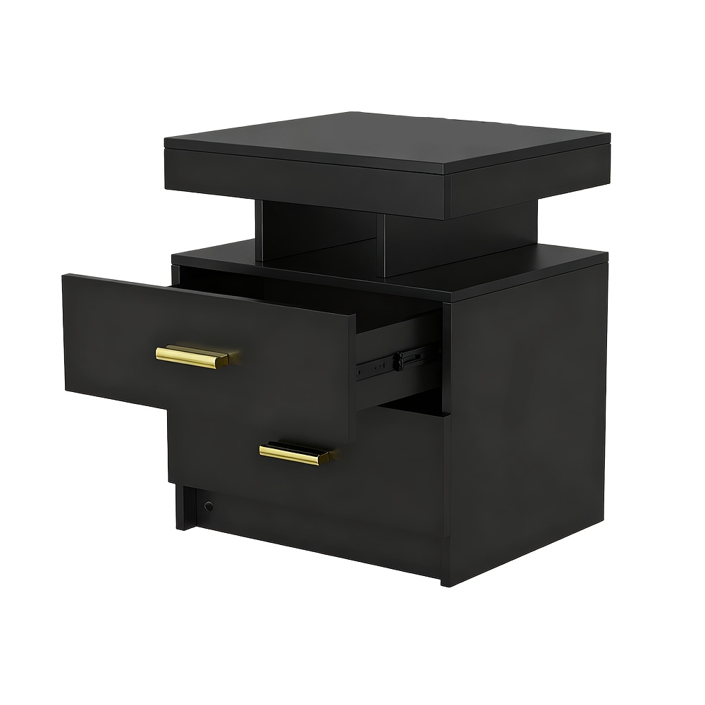 Image of Multifunctional Bedside Table With Drawers, Living Room Drawer Cabinet, Bedroom Storage Cabinet, 50x40x58cm, Black.