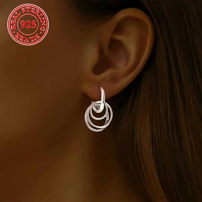 

1 Pair Sterling Silver 925 Hoop Earrings, Elegant & Luxurious Round Circle Design, Versatile Fashion Accessory For Women