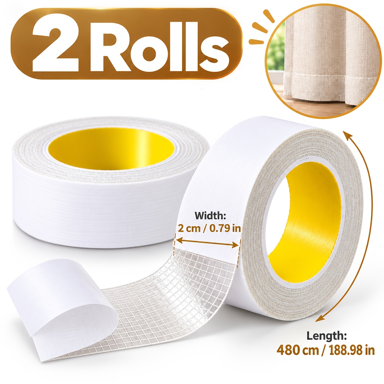 TEMU 2-roll (each Roll 2cm 480cm) No-sew Fabric Hemming Tape Suitable For Curtains, Clothing Shortening, Tablecloths & Diy Crafts - Transparent Mesh