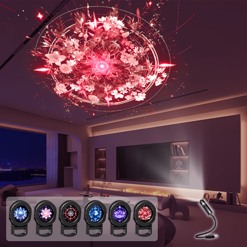 TEMU 6 Styles Of Pattern Projection Lamps, Usb Plug-in Led Night Lights, Cherry And Mandala Ambient Lights, Suitable For Bedrooms, Gaming Rooms, And
