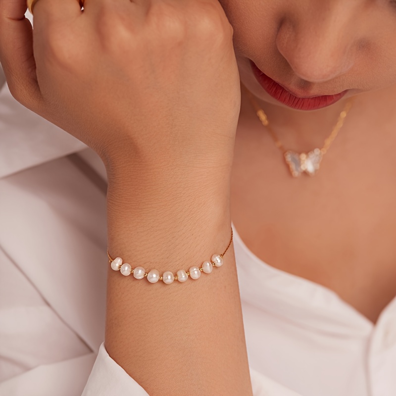 Freshwater Pearls Stainless Steel Bracelet, Elegant Gift