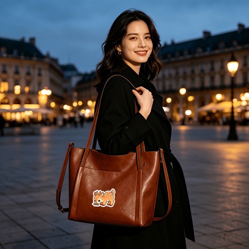 Women's Versatile Single-Shoulder Bag, Minimalist Design with Stickers