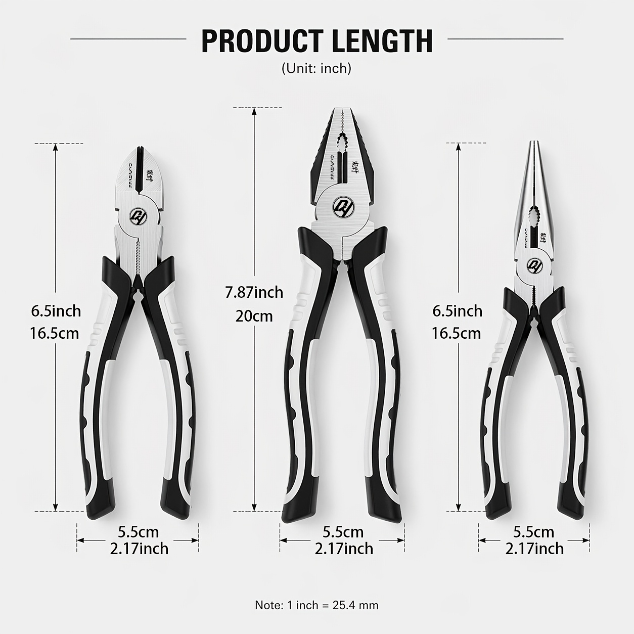 TEMU 3pcs 8-inch Heavy-duty Industrial-grade Plier Set, Electrician, Needle-nose & Diagonal Cutting Pliers, Labor- Non-slip Handle, High-strength