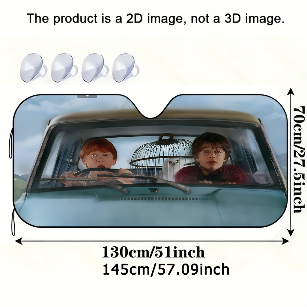 TEMU Wb Authorized 1pc Blue Car Magical Potter Car Sunshade, Suitable For Long Distance Driving, Intricate Design Vehicle Accessory, Universal Size