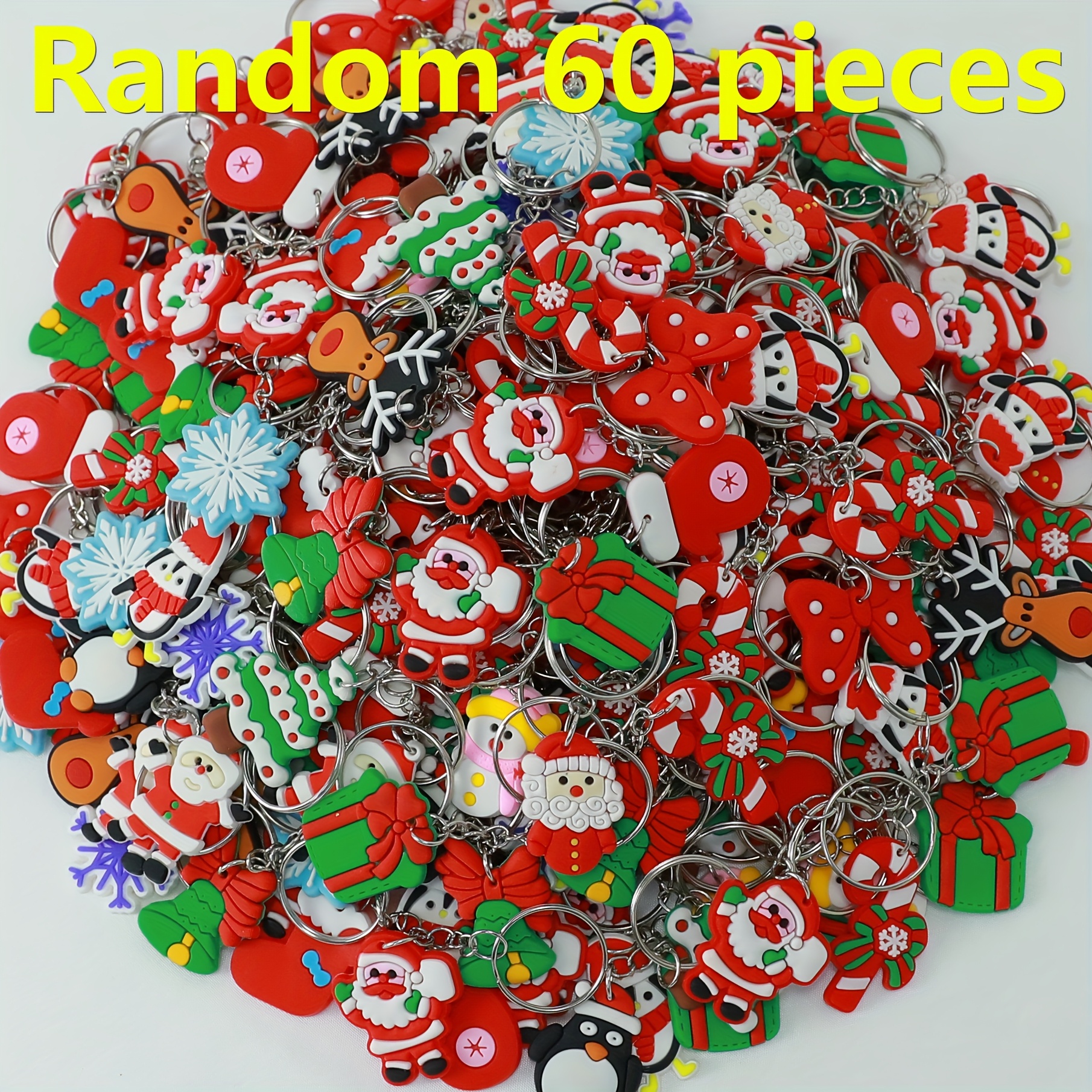 TEMU 60pcs Random Assorted Christmas Keychain Set | Multiple Styles Of Cartoon Santa, Snowman, And Reindeer Keychain Pendants, Ideal For Bag, Car Key