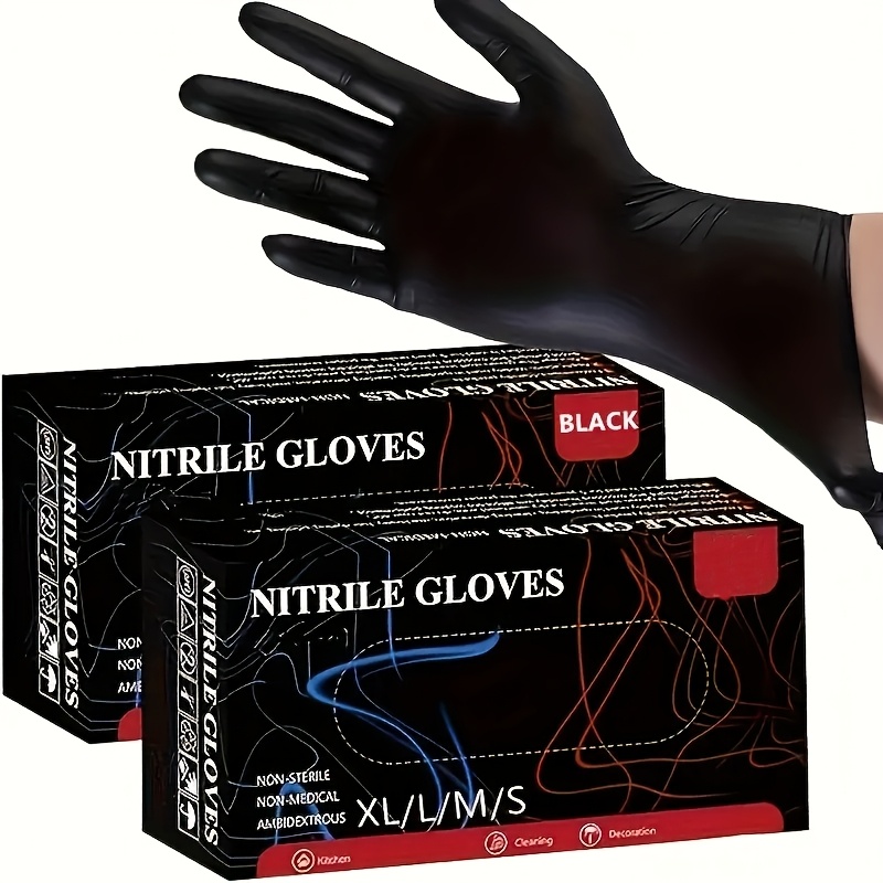 TEMU Nitrile Disposable Gloves, High-quality Black Gloves - Perfect For Camping, Women's Outdoor Use, Cleaning, Tattooing, Hair Dyeing, Pet Care & Beauty Treatments