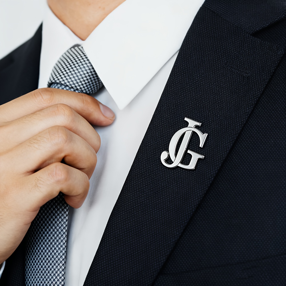 TEMU Custom Two-letter Golden Elegant Brooch, Personalized Couple's Initial Brooch, Stainless Steel Overlapping Letter Brooch, Minimalist Style Pin