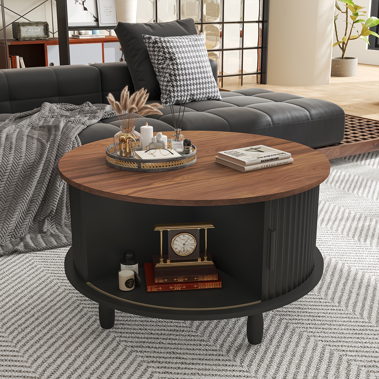 svart cirkulärt förvaringssoffbord med vågmönstrade - Temu Sweden