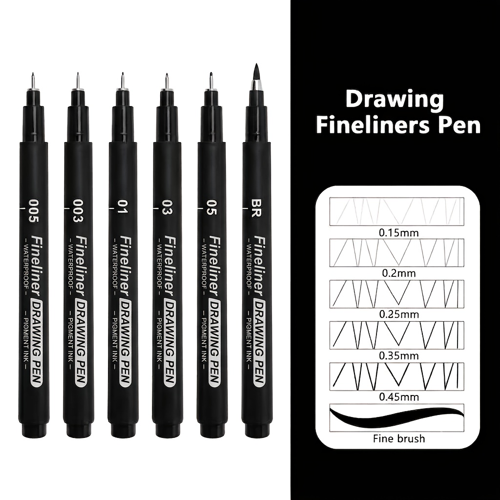 TEMU 6pcs Set Of Fine-tip Pens, Lightweight And Durable Plastic Drawing Pens, Suitable For Line Art, Sketching, Journaling, , Manga Creation, For