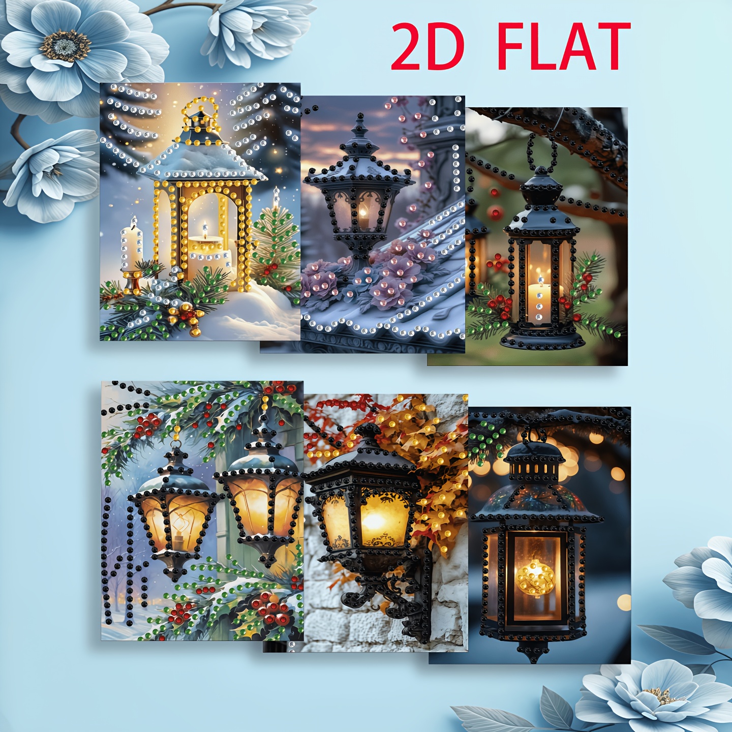 TEMU Original New Product – 6pcs Set Of Diamond Painting Greeting Cards, Christmas Vintage Lantern-themed Cards, Warm Candlelight Lantern Style, With