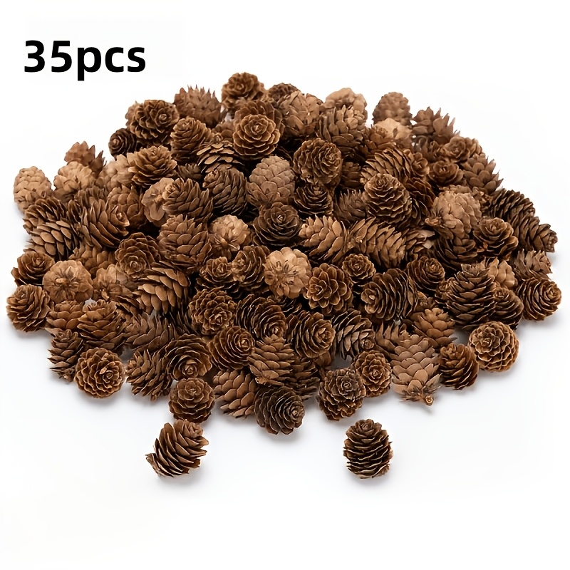 TEMU 35 Piñas Artificiales Marrones - Mini Piñas Realistas con Textura de Veta de Madera Natural, Tonos Marrones y Dorados - Adecuadas para Navidad,