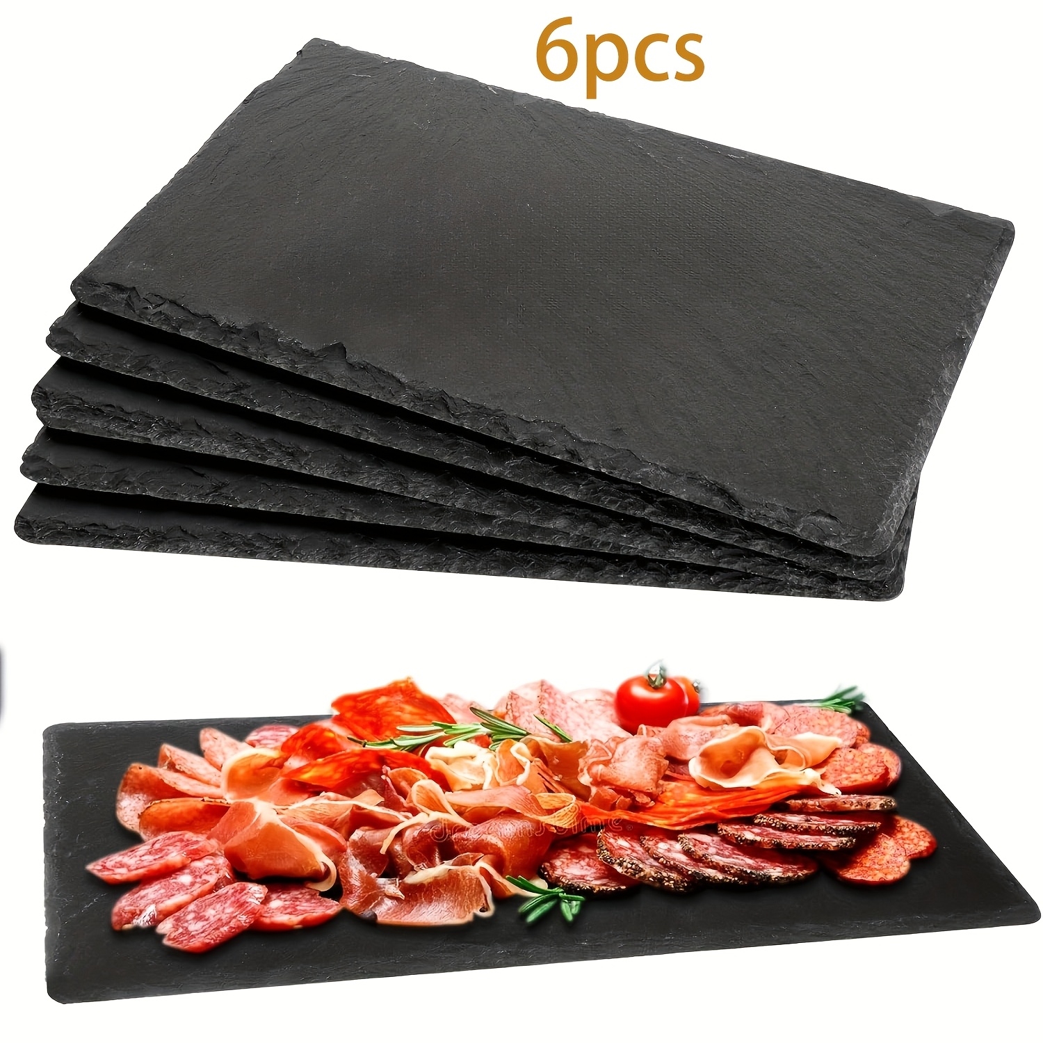 Image of Dofiki 6/12pcs Dinner Plate 250x150mm Charcuterie Board, Cheese Sushi Plate, Steak Plate, Japanese Cooking Plate, Picnic Bbq Rock Plate. Suitable For Kitchen Restaurant, Outdoor Party Wedding