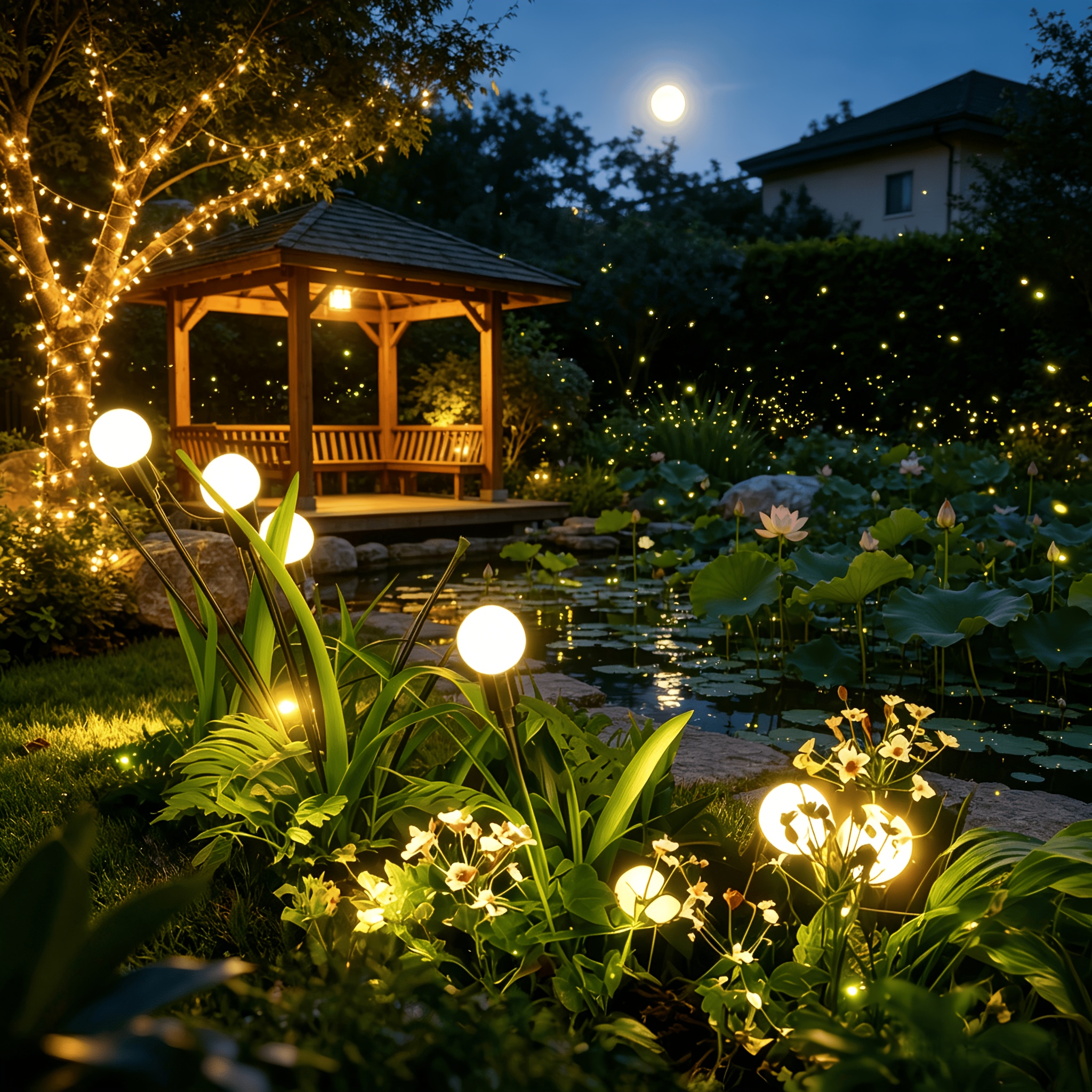 TEMU Solar Garden Lights With Firefly Lights Artificial Flower Solar Led Stake Lights For Garden, Lawn Corridor And Outdoor Holiday Decorations.