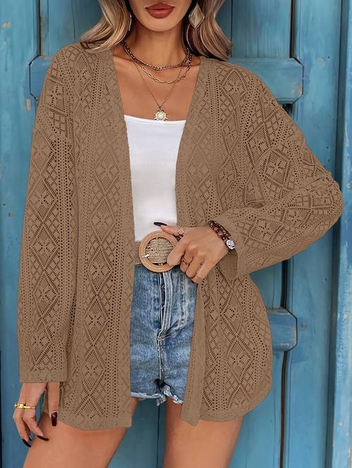 plus size new european and outdoor lace solid color long sleeve cardigan