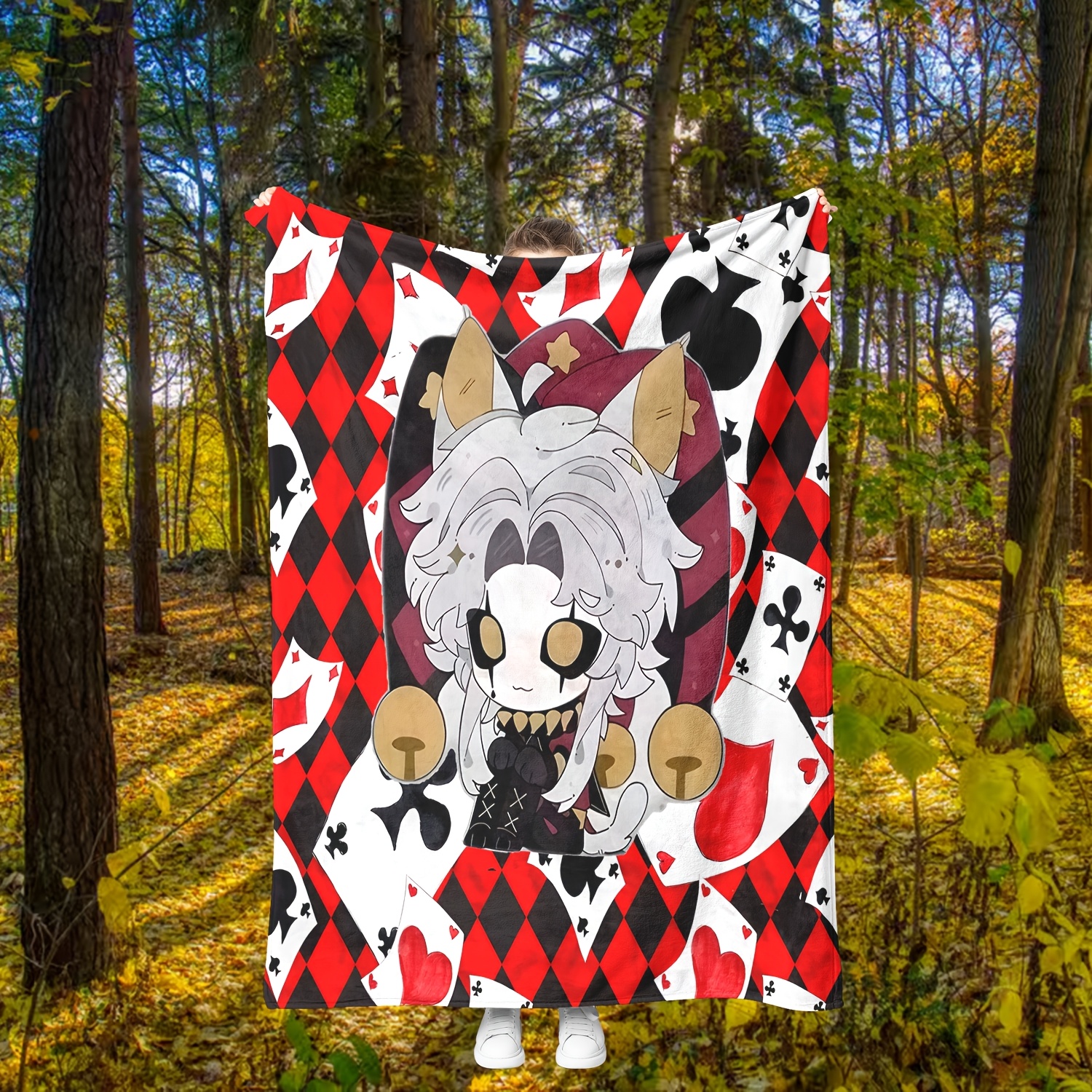 1pc * Circus Anime * Character Blanket - Red & Black Checkerboard Plush Throw Suitable for *, Lightweight Machine Washable Sui