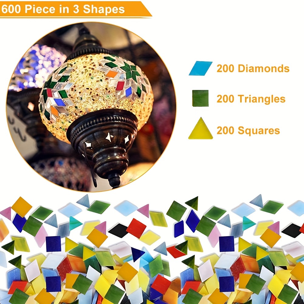 

600pcs Carreaux de Mosaïque de Couleurs Mélangées en 3 , , Triangles & Carrés, Vitrail pour l'Artisanat DIY, Art & , Cadres Photo, Pots de Fleurs, Bijoux Faits Main, Décoration de