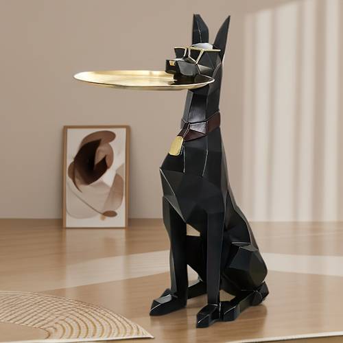 1pc 29 1 inch elegant gentleman dog figurine with tray large resin decorative sculpture suitable for living room tv cabinet and sofa side home decor style plaque ornament